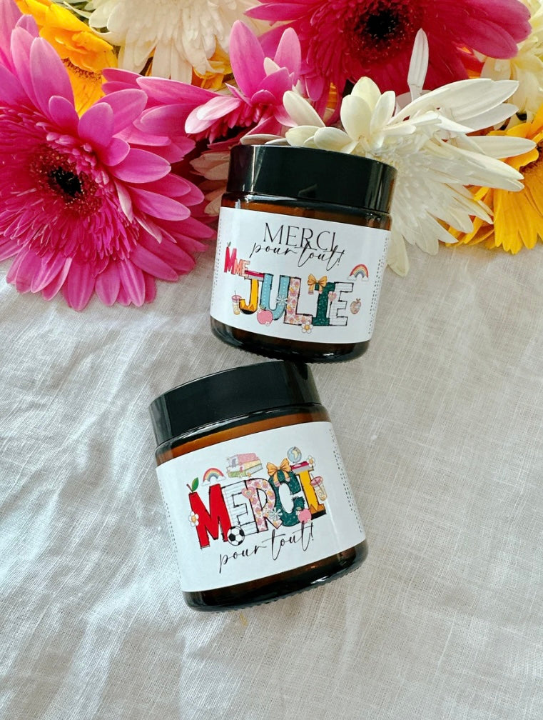 PRÉCOMMANDE - Bougie mini « MERCI pour tout ! » – Prête à offrir | Motif scolaire