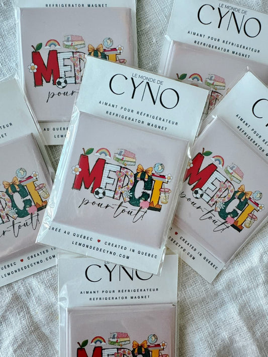 PRÉCOMMANDE - Aimant « MERCI pour tout ! » – Motif scolaire
